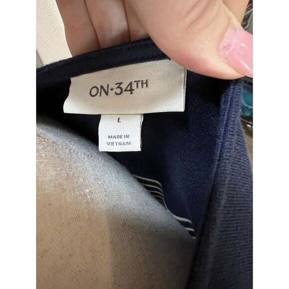 Navy Blue/White Striped Knee Length Dress with Pockets - Nautical Cotton Large - Picture 7 of 11